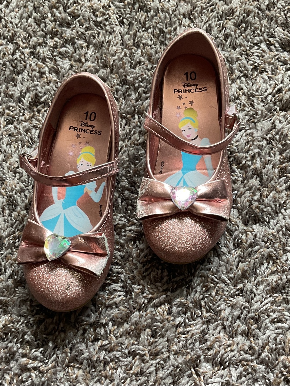 Disney Rose Gold Glitter Mary Jane Shoes with Heart Bow